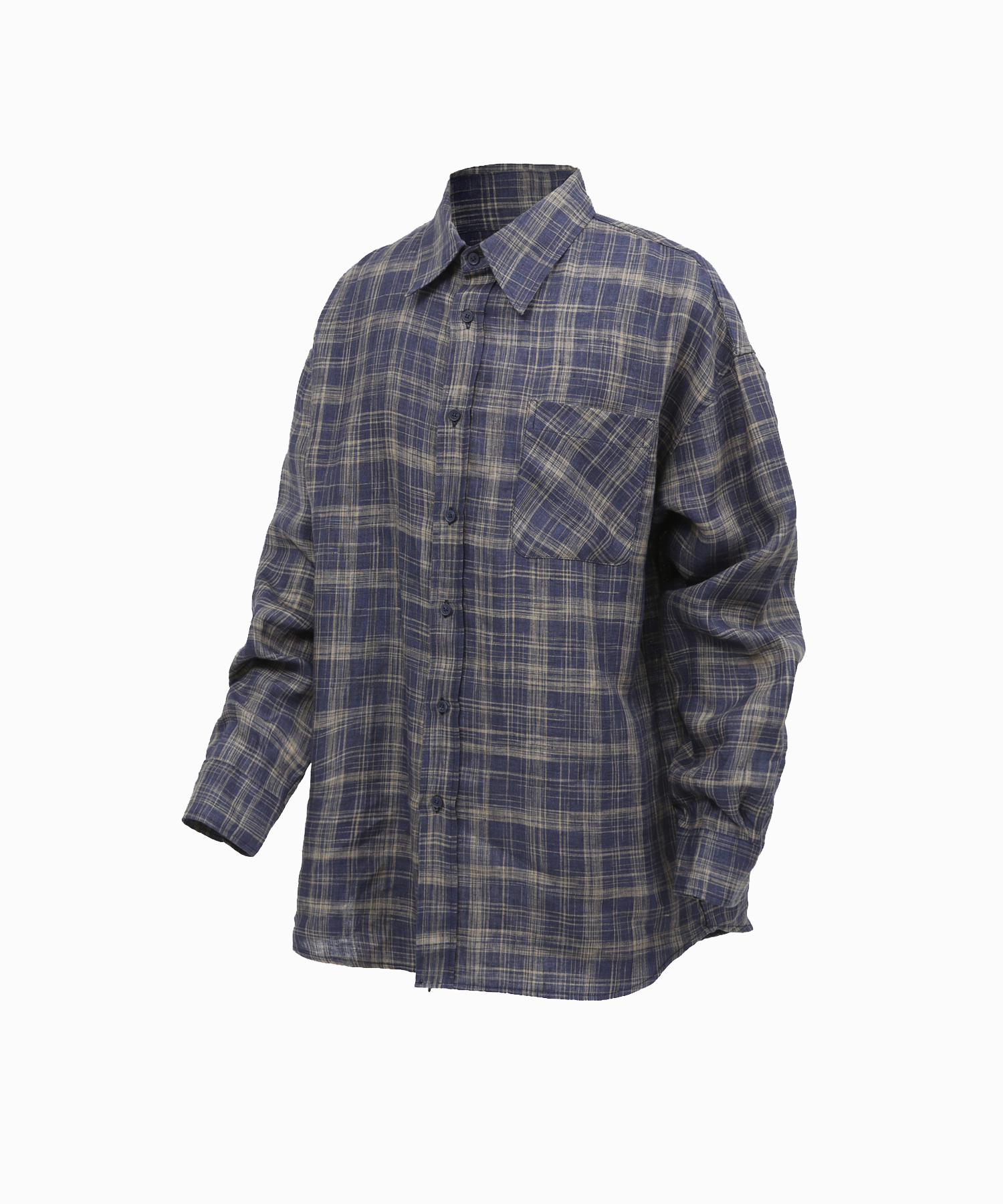 Linen check over shirt_Navy - 로어링라드(ROARINGRAD)
